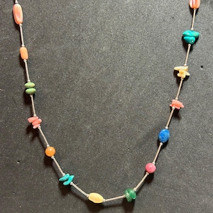 Multi Stone Sterling Necklace 36&quot; Shube&#39;s Turquoise Lapis Jade Coral Mussel MOP 925 Liquid Silver Vintage Southwestern Jewelry Native Gift