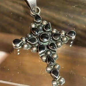 タスコ オニキス スターリング クロスペンダント 925シルバー メキシコ 