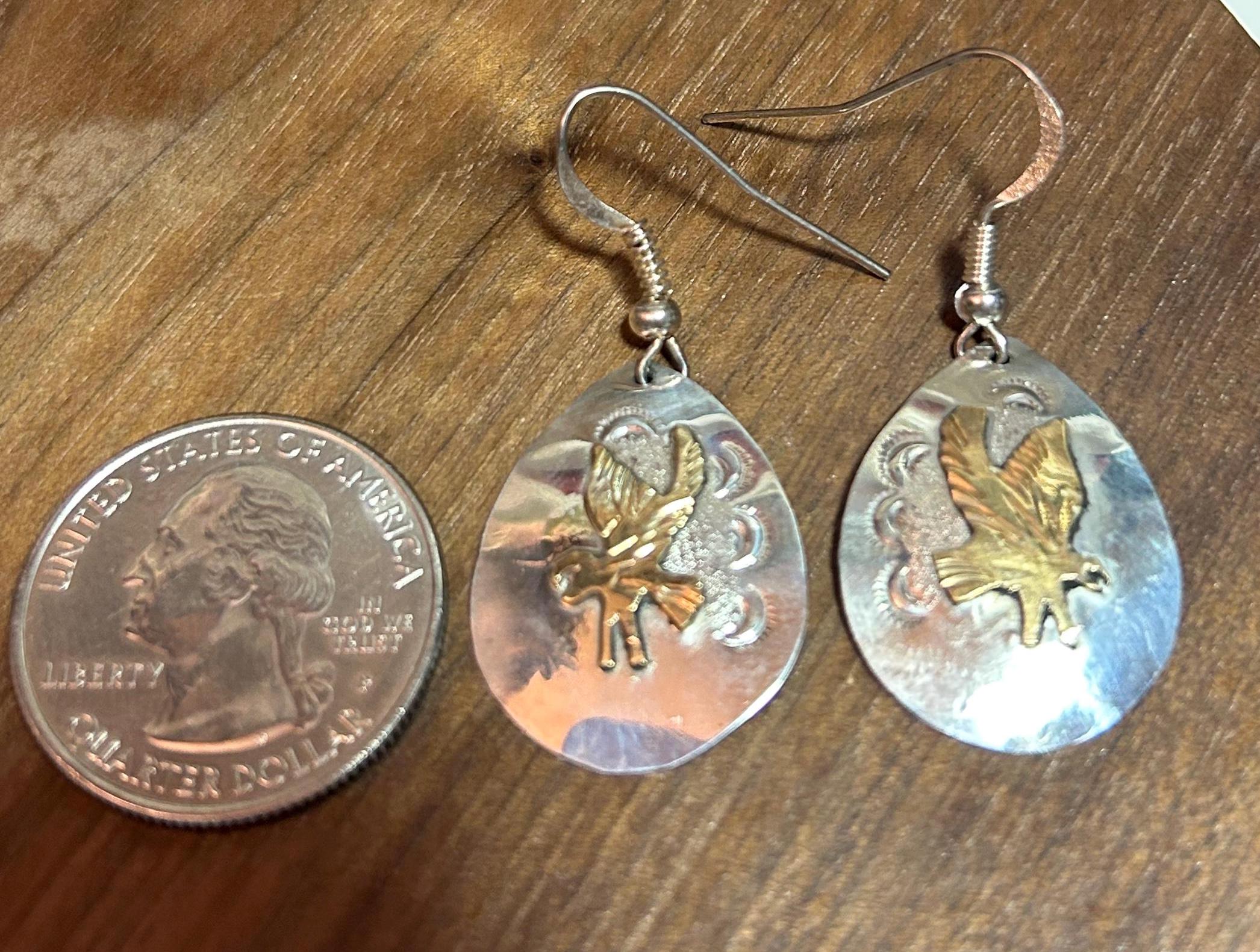 Navajo 12K Sterling Eagle Earrings George Jones 12KT GF 925 Silver