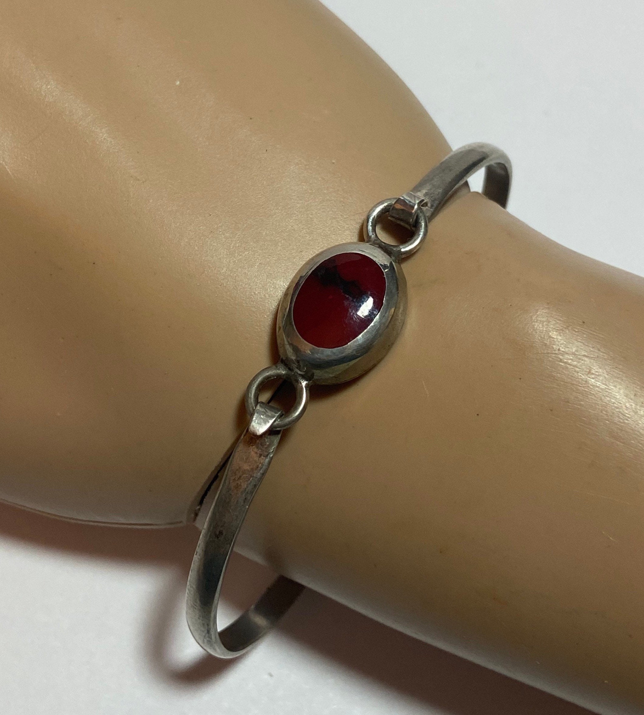 メキシコ製 ヴィンテージ レッドジャスパー バングル ブレスレット 925 