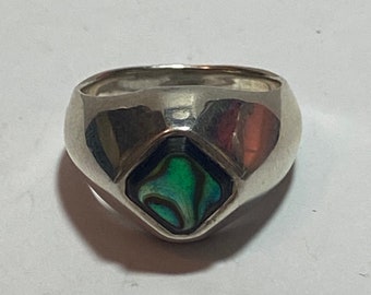 Abalone Sterling Ring Band Sz 7 Boma Art Deco 925 Silver Vintage Jewelry Southwestern Anniversary Birthday Christmas Gift Mother's Day Shell