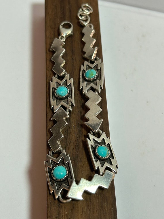 Shube Turquoise Sterling Storyteller Bracelet Adj… - image 8