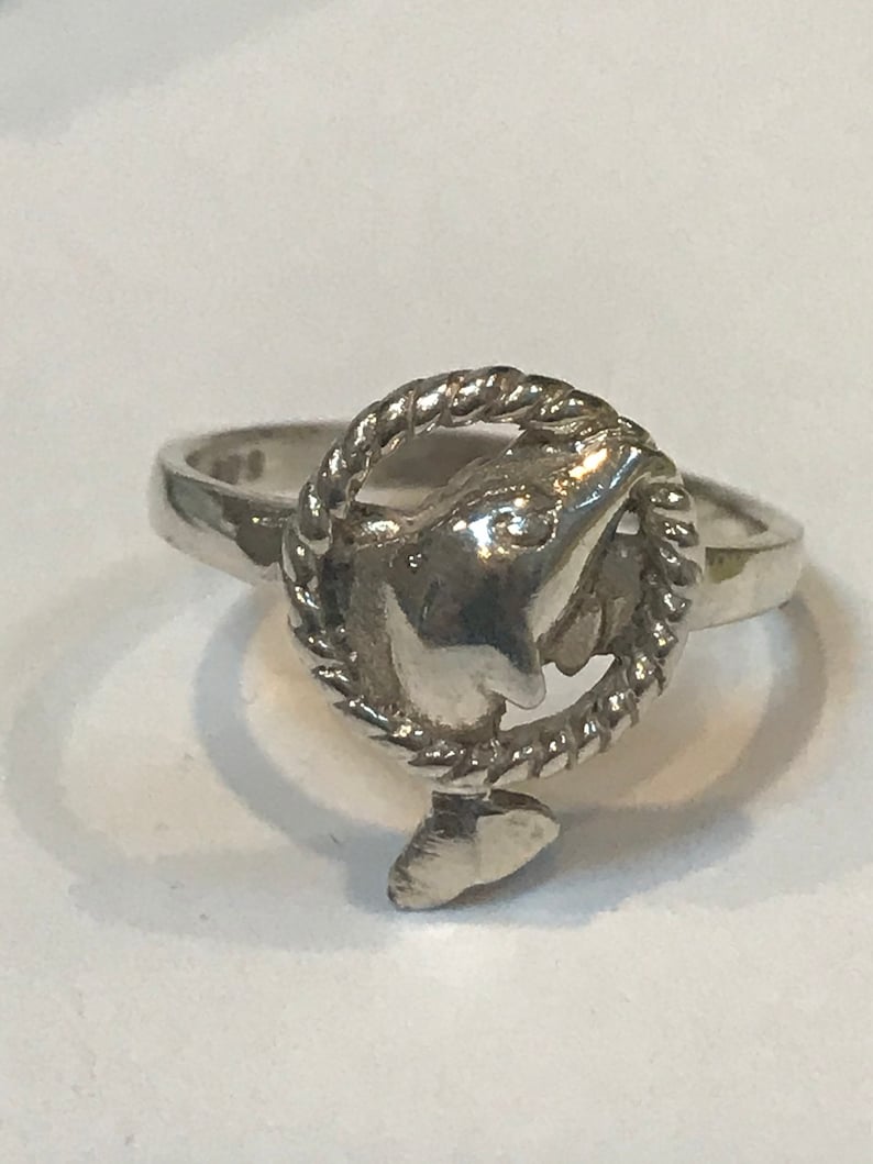 Sterling Dolphin Ring Sz 6.5 925 Silver Band Vintage Southwestern Jewelry Birthday Christmas Anniversary Gift Boho Nautical Fish Ocean Sea