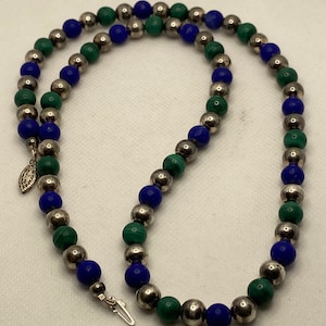 Multi Stone Sterling Necklace 25&quot; Peter Van Horne Lapis Malachite 925 Silver Beads Vintage Jewelry Southwestern Anniversary Birthday Gift