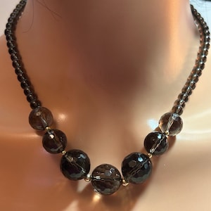 14K Smoky Quartz Necklace 18&quot; Smokey 14KT Yellow Gold Beads Beaded Vintage Jewelry Southwestern Anniversary Christmas Birthday Gift Topaz