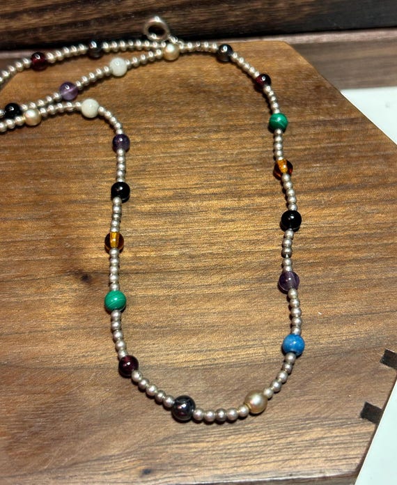 Multi Stone Sterling Beaded Necklace Adjustable L… - image 5