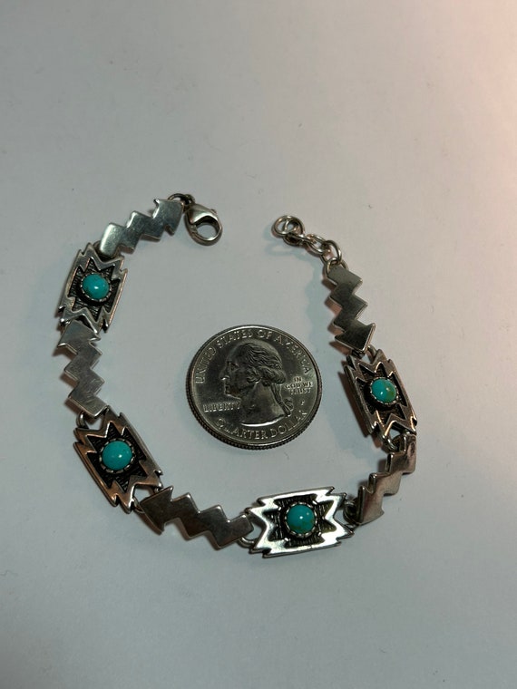 Shube Turquoise Sterling Storyteller Bracelet Adj… - image 10