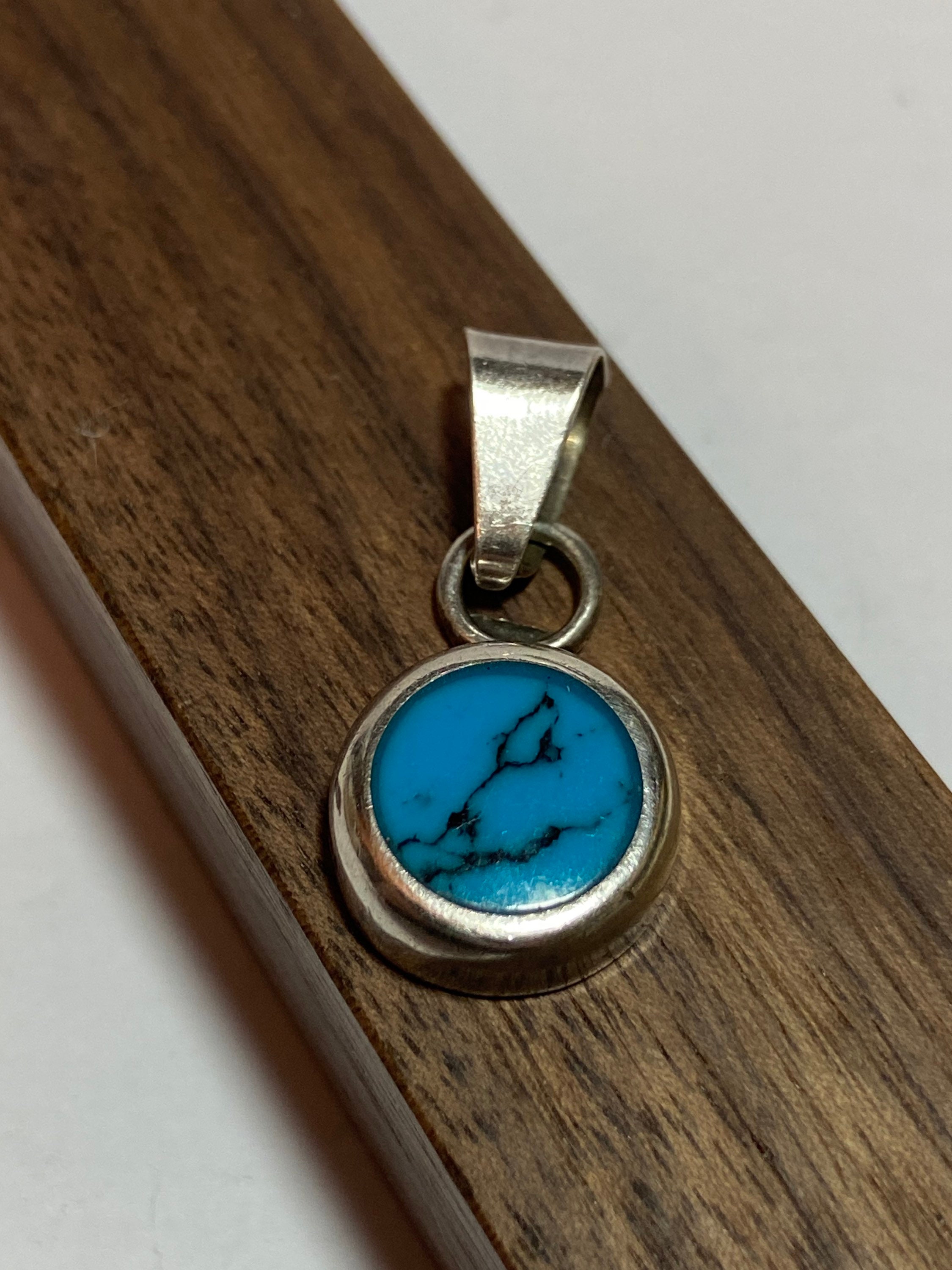 Turquoise Sterling Pendant 925 Silver Blue Mexican Mexico Vintage