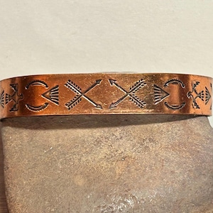 Fred Harvey Era Copper Thunderbird Cuff Bracelet Navajo Arrows