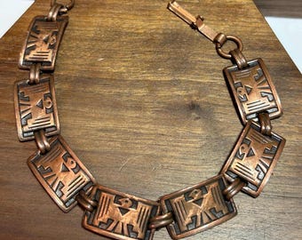 Fred Harvey Era Copper Thunderbird Cuff Bracelet Navajo Arrows