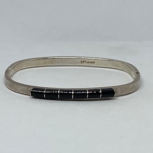 Onyx Sterling Bracelet Bangle 925 Silver Mexico Mexican Vintage Southwestern Jewelry Birthday Holiday Anniversary Valentine&#39;s Christmas Gift