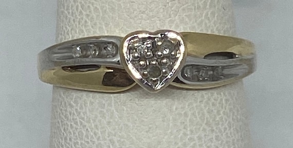 10K Diamond Heart Ring Sz 7.25 10KT White Yellow Gold Vintage Jewelry Christmas Birthday Anniversary Gift Bridal Promise Engagement Wedding
