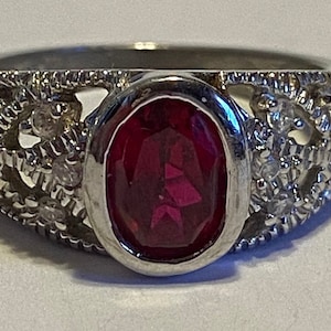 Pierścionek z granatem i diamentami, rozmiar 7, Ross-Simons, srebro 925, wielokamienny, biżuteria vintage, styl południowo-zachodni, urodziny, rocznica, prezent świąteczny