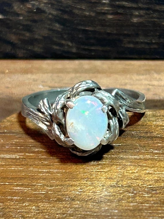 Australian Opal Sterling Ring .75ct Coober Pedy Australia Sz 7.5 925 Silver Vintage Jewelry Southwestern Christmas Birthday Anniversary Gift
