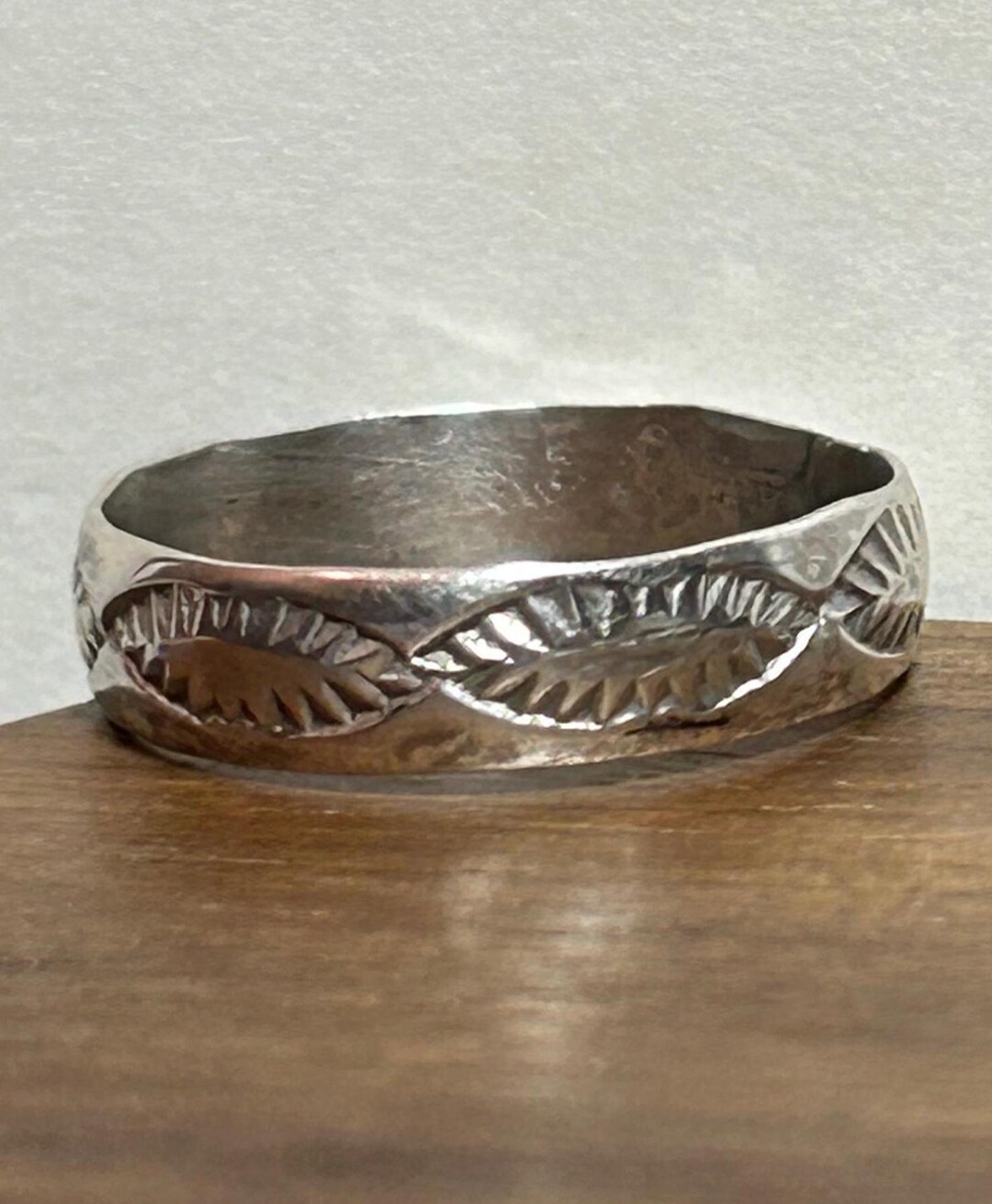 Navajo Sterling Stamped Band Ring Larry M. Chavez Sz 7.5 925 Silver ...