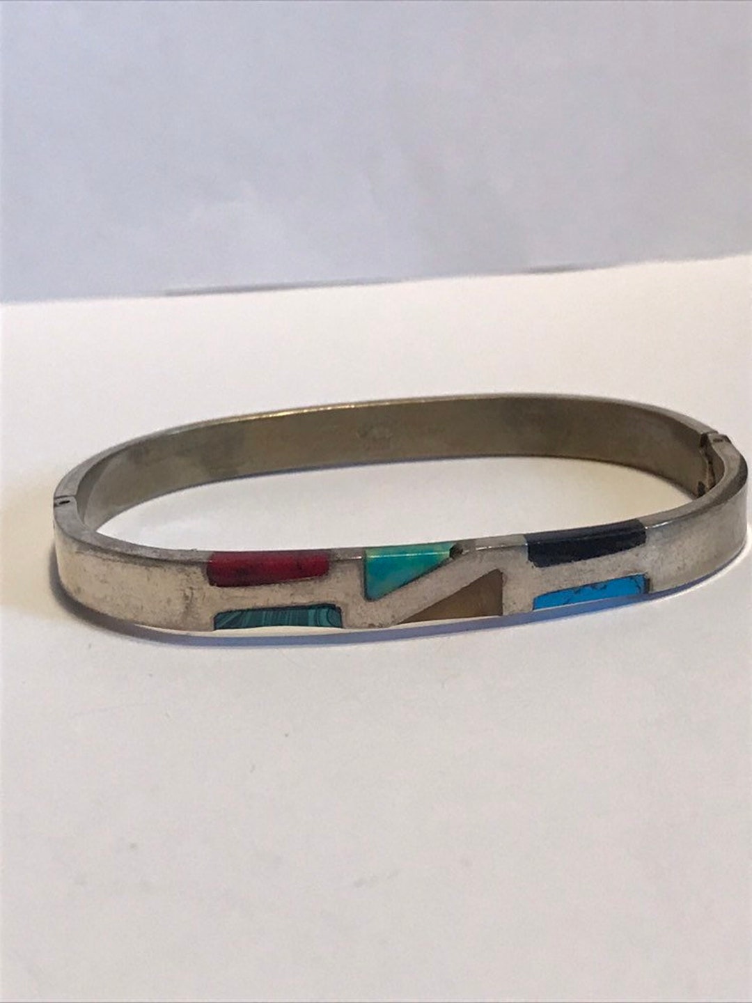 Taxco Multi Stone Sterling Bracelet Bangle Turquoise Lapis Taxco Multi Stone Sterling Bracelet Bangle Turquoise Lapis