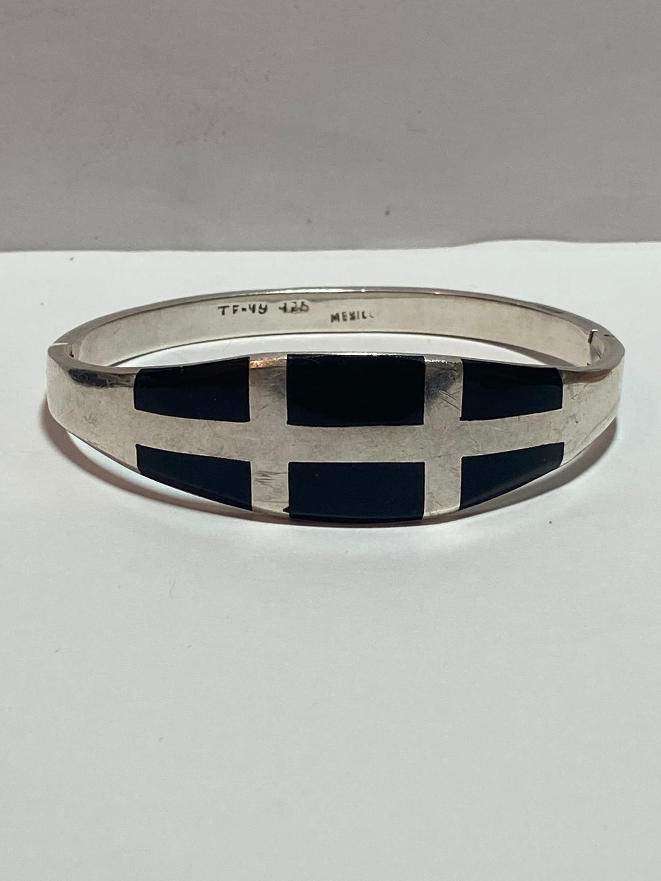 Taxco Onyx Sterling Bracelet Bangle 925 Silver Mexico Mexican