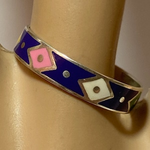 Taxco Sterling Enamel Ring Band Sz 9 925 Silver Mexico Mexican Art Deco Southwestern Vintage Jewelry Birthday Anniversary Christmas Gift