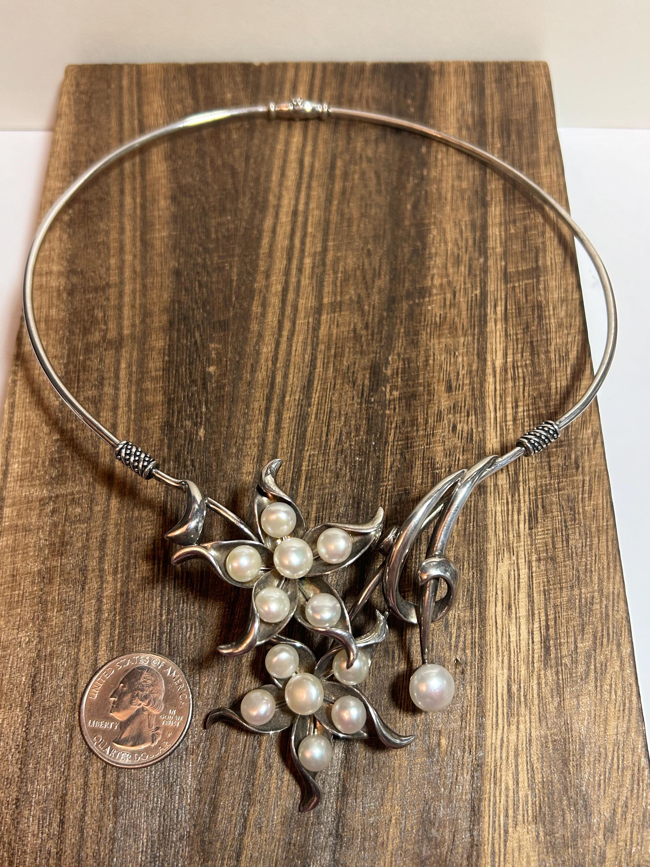 イスラエル パール スターリング フラワー ネックレス カラー 55g 16.5