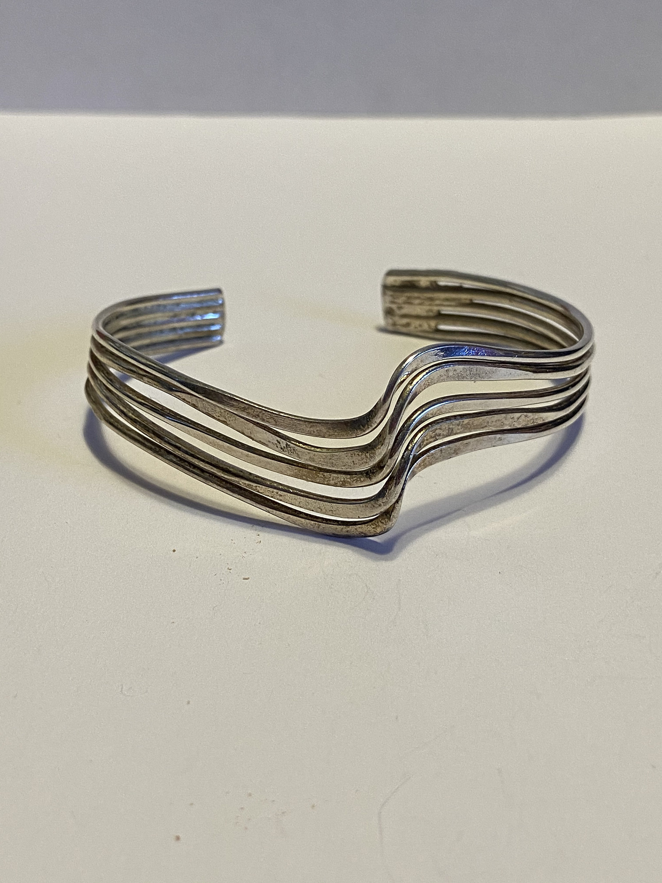 Sterling Cuff Bracelet Wavy 925 Silver Vintage Jewelry