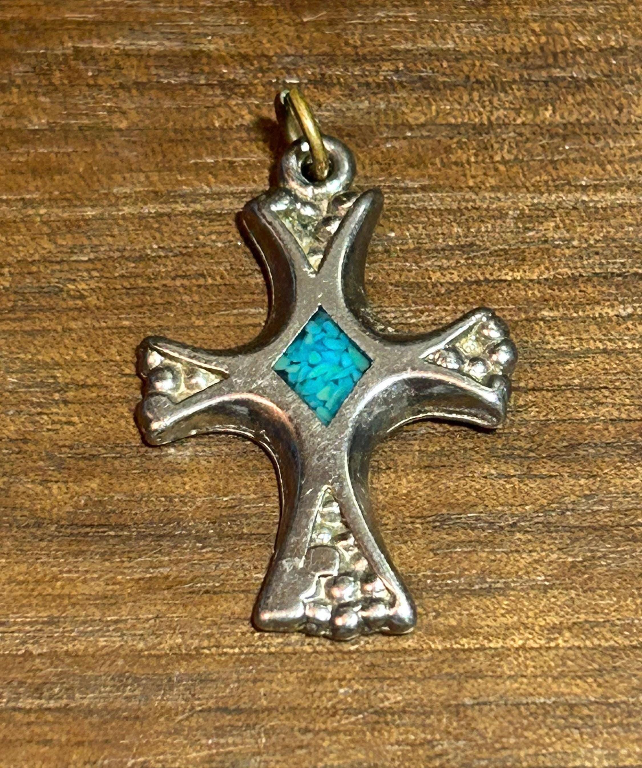 ナバホ族 ターコイズ スターリング クロスペンダント チャーム 925