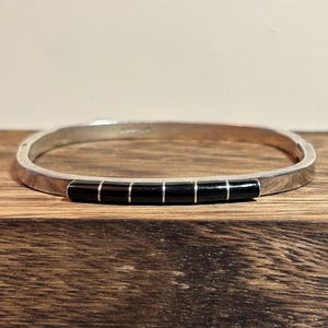 Onyx Sterling Bracelet Bangle 925 Silver Mexico Mexican Vintage Southwestern Jewelry Birthday Anniversary Christmas Gift Goth Black Cuff image 1