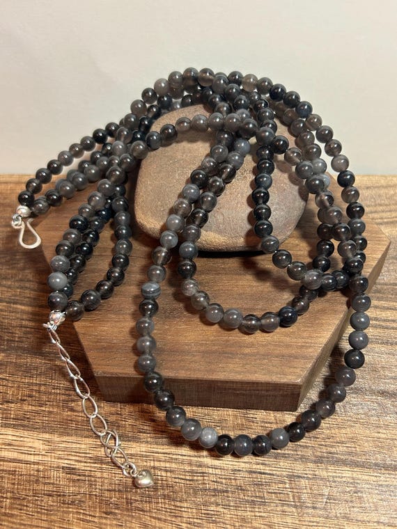 Jay King Gray Jasper Necklace 68g Adjustable 18" 20.5" 925 Silver Beaded Desert Rose Trading DRT Vintage Southwestern Jewelry Birthday Gift View 4