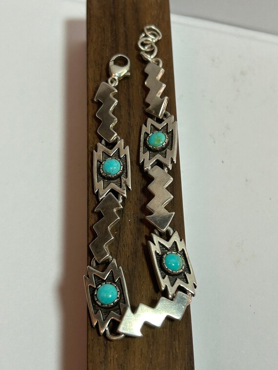 Shube Turquoise Sterling Storyteller Bracelet Adj… - image 2