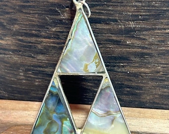 Collana con ciondolo in argento Sterling Abalone 4, argento 925, Messico, Paua messicano, triangolo, gioielli vintage del sud-ovest, regalo di Natale, anniversario e compleanno
