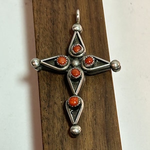 Zuni Turquoise Red Coral Sterling Cross Pendant Reversible Unisex Men&#39;s 925 Silver Snake Eyes Vintage Native Jewelry Birthday Gift Christian