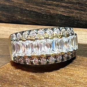 14K Cubic Zirconia Ring Band 8ctw Sz 8 CZ 14KT Gold 925 Sterling Silver Vintage Jewelry Anniversary Christmas Birthday Gift Bridal Wedding