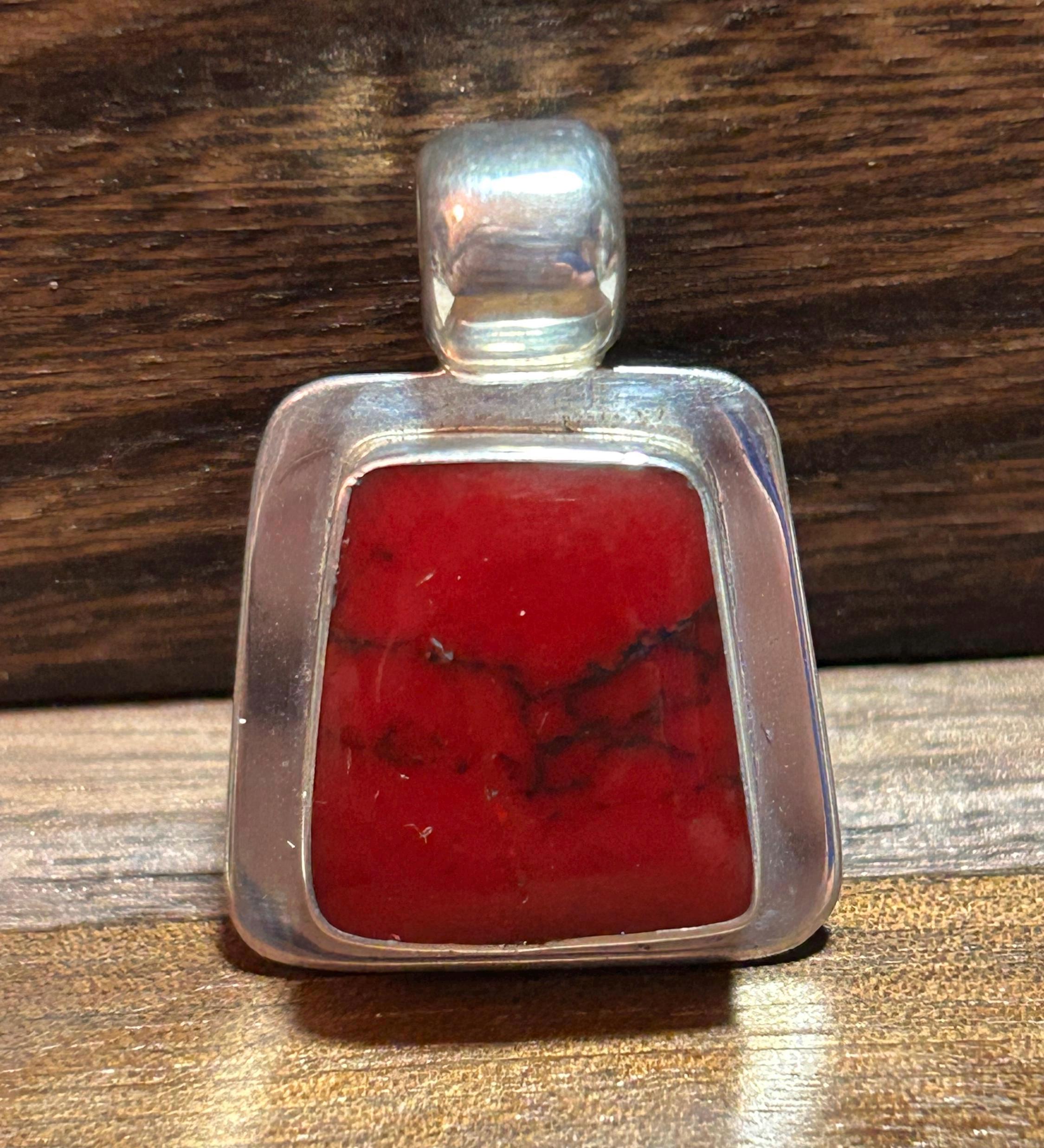 ヴィンテージ Jasperネックレスsv925 ATI Red Jasper Sterling Pendant 4 Necklace 925 Silver Mexico