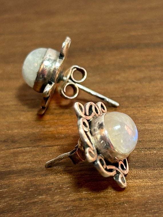 Moonstone Sterling Earrings 925 Silver Scrollwork… - image 5