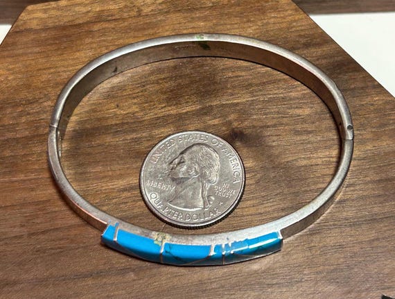 Taxco Turquoise Sterling Bracelet Bangle Hinged Art Deco Modernist