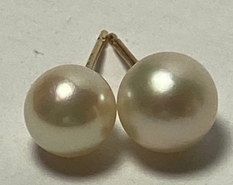 Orecchini a bottone con perle 14K in oro 14KT da 6,5 mm, gioielli vintage, regalo autentico per compleanno, Natale, anniversario, festa della mamma, San Valentino, sposa