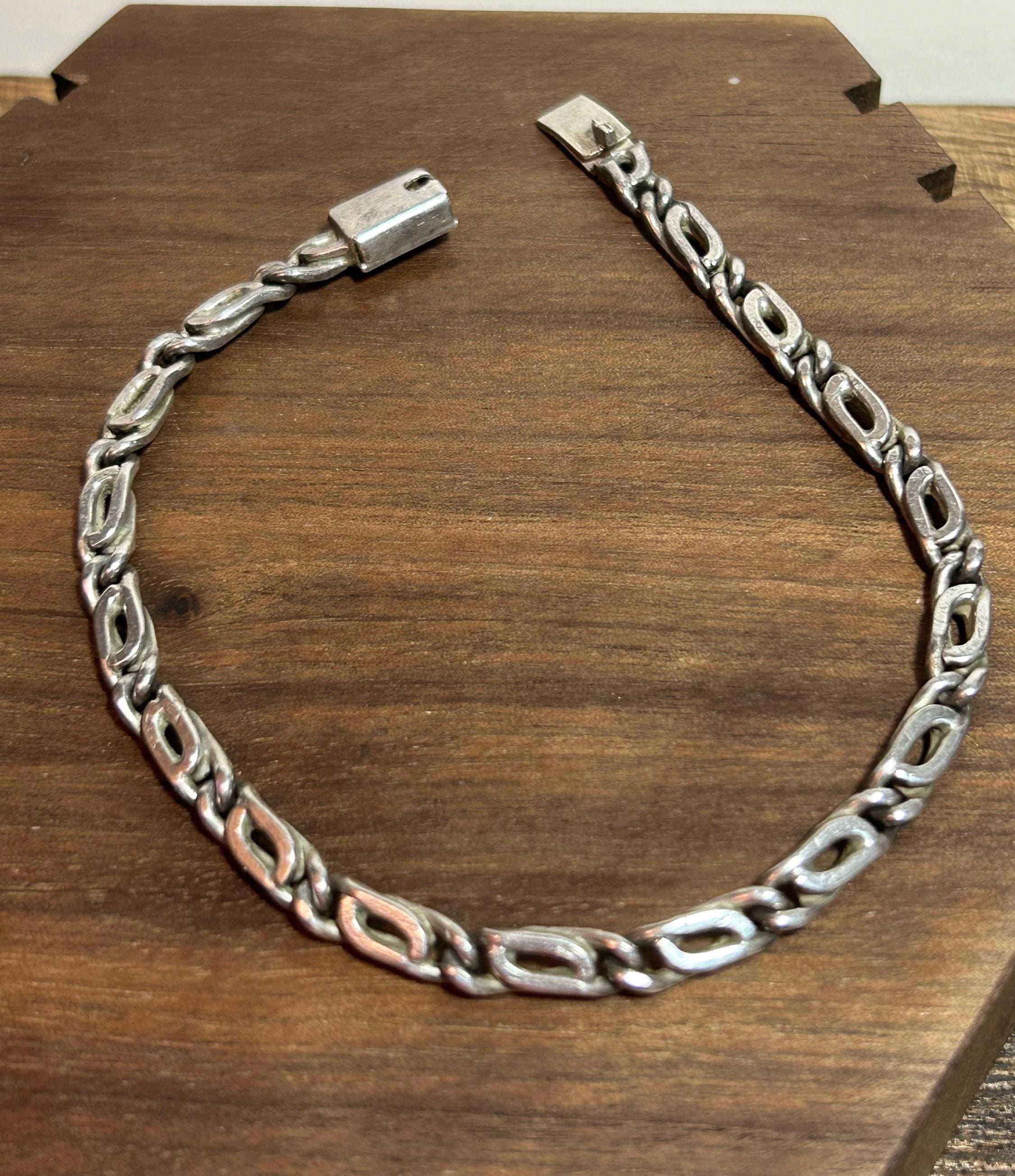 アクセサリー TAXCO SILVER ANCHOR BRACELET MEDUIM Taxco Sterling Bracelet Anchor Scroll Chain 7.5