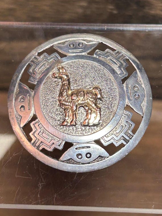 Inca 18K Sterling Llama Pendant Brooch Pin 18KT Gold 925 Silver 