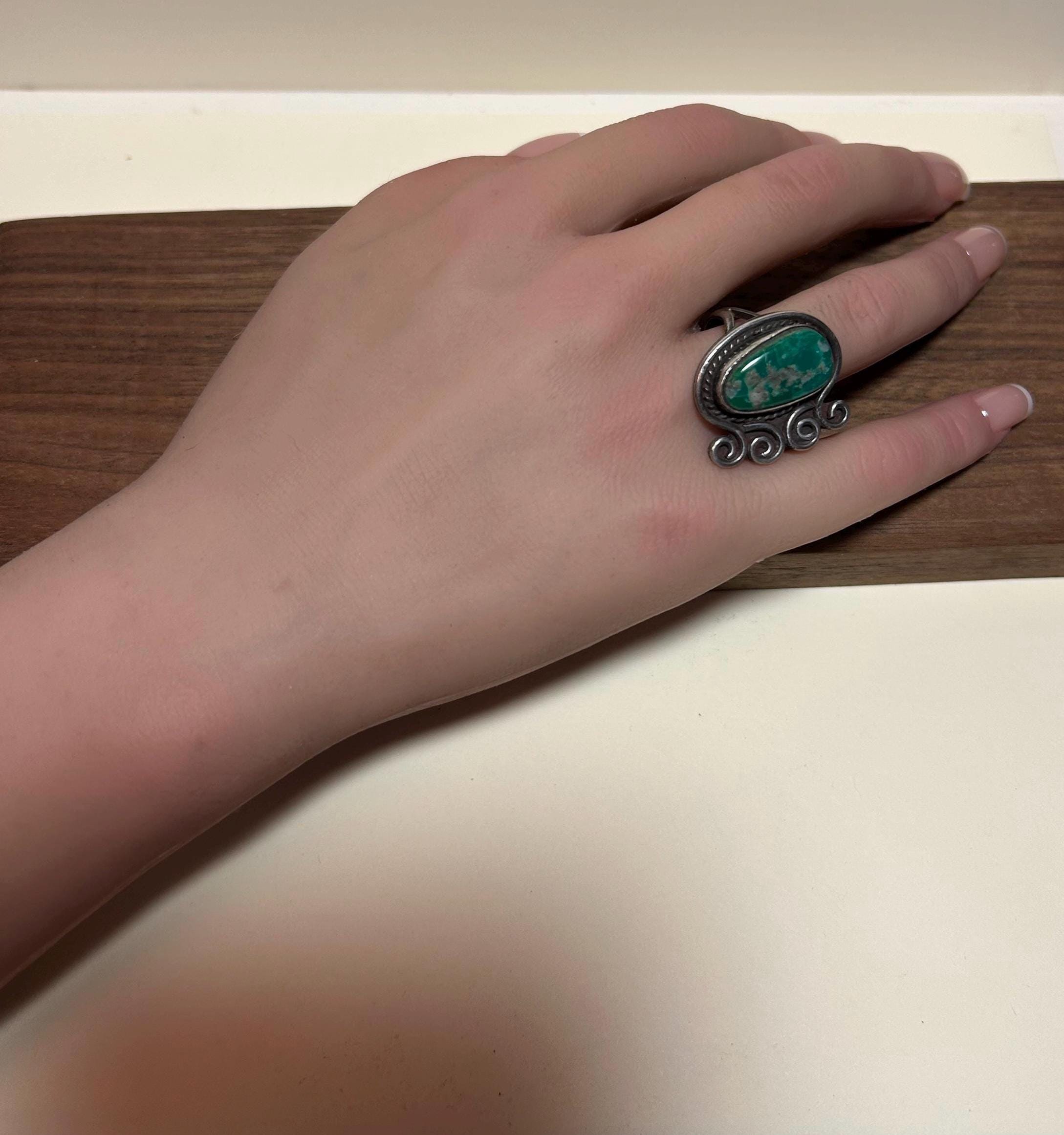 Fred Harvey Era Green Turquoise Sterling Ring Sz 9 Navajo 925