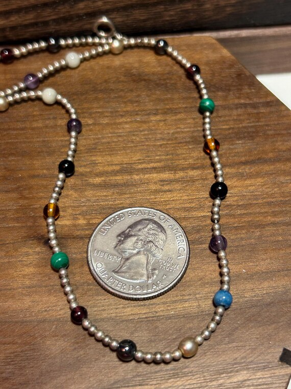 Multi Stone Sterling Beaded Necklace Adjustable L… - image 10