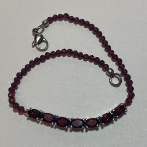 Garnet Tennis Bracelet 8&quot; January Birthstone 317 Stainless Steel Red Vintage Jewelry Southwestern Anniversary Christmas Birthday Gift Teen