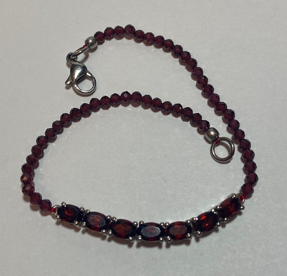 Bracelet Argent Vintage Avec Perles Grenats - Occasion En Bon état