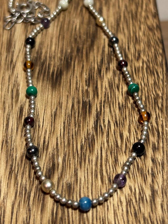 Multi Stone Sterling Beaded Necklace Adjustable L… - image 8