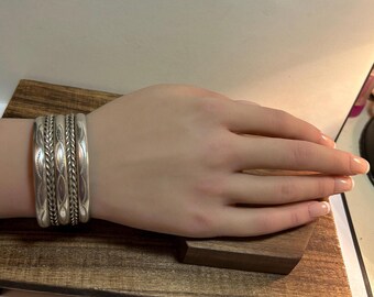 Navajo Sterling Stamped Cuff Bracelet 51g 925 Silver Braided