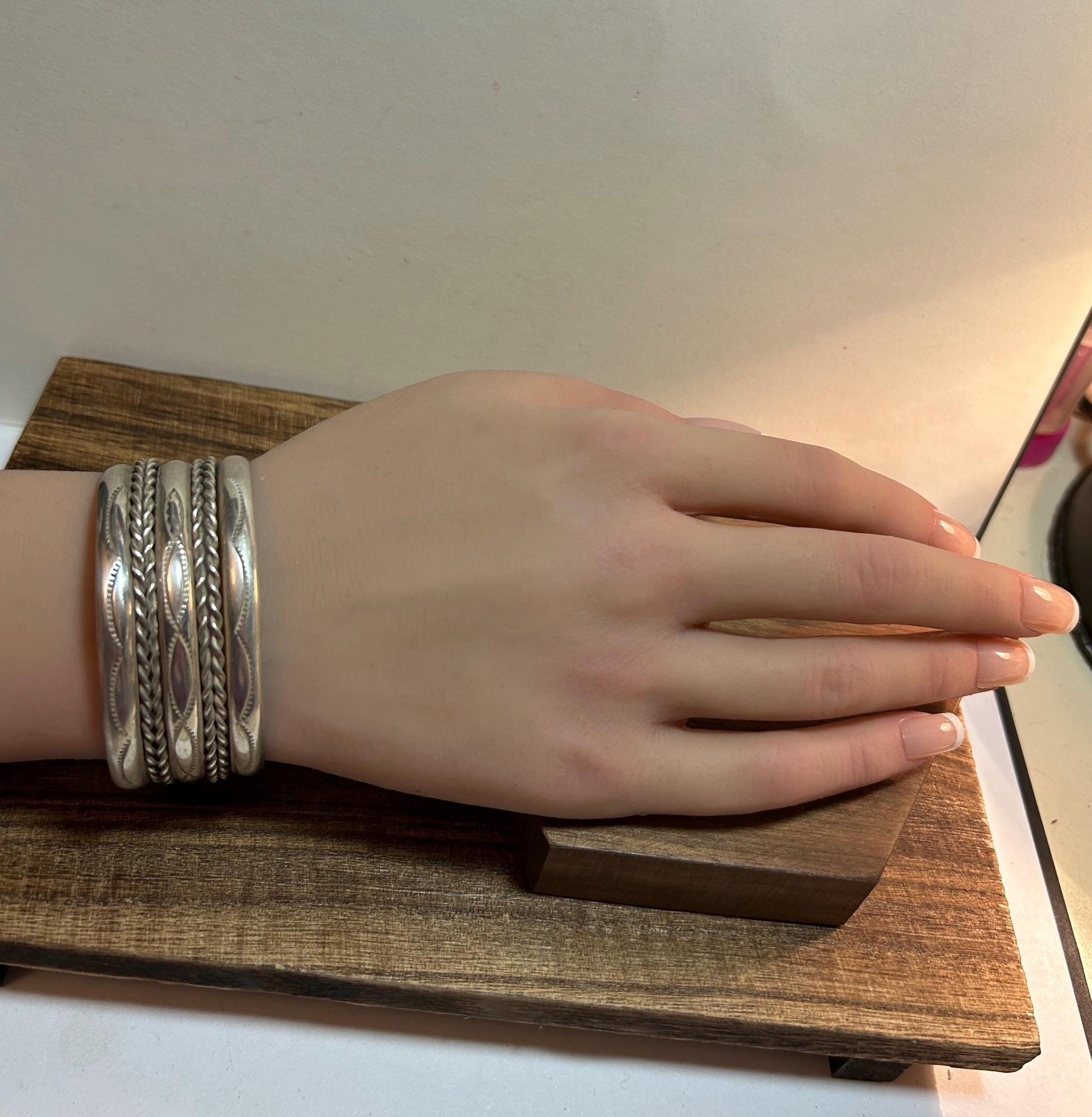 Navajo Sterling Stamped Cuff Bracelet 51g 925 Silver Braided
