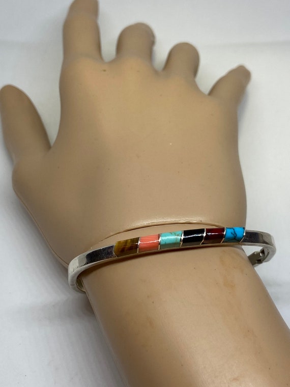 Taxco Multi Stone Sterling Bracelet Bangle Turquoise Pink Coral