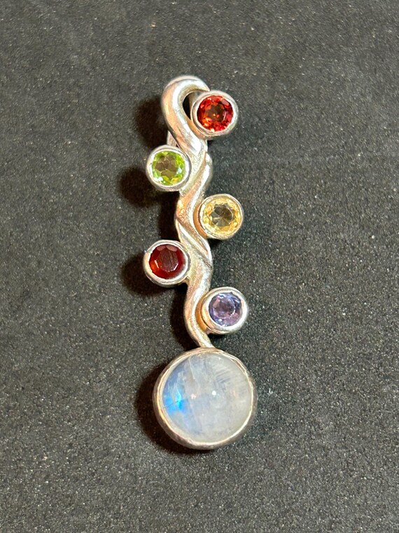 Multi Stone Sterling Pendant Moonstone Garnet Peridot Citrine Amethyst 925 Silver Vintage Jewelry Southwestern Christmas Birthday Gift Boho View 6