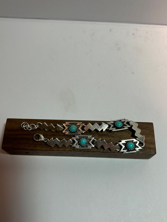 Shube Turquoise Sterling Storyteller Bracelet Adj… - image 3