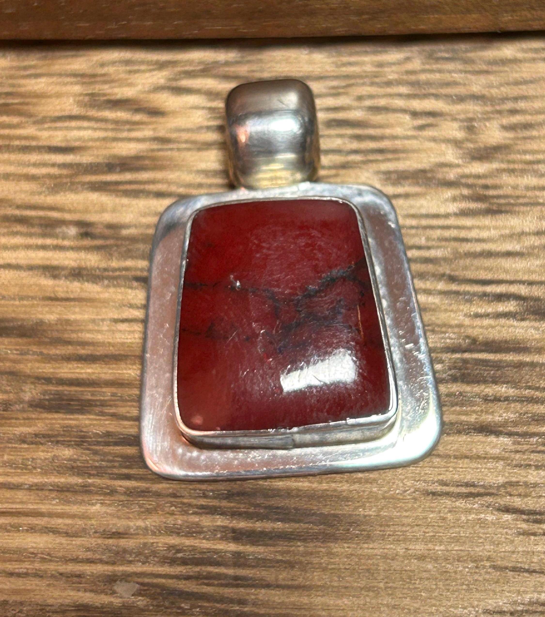ATI Red Jasper Sterling Pendant 4 Necklace 925 Silver Mexico