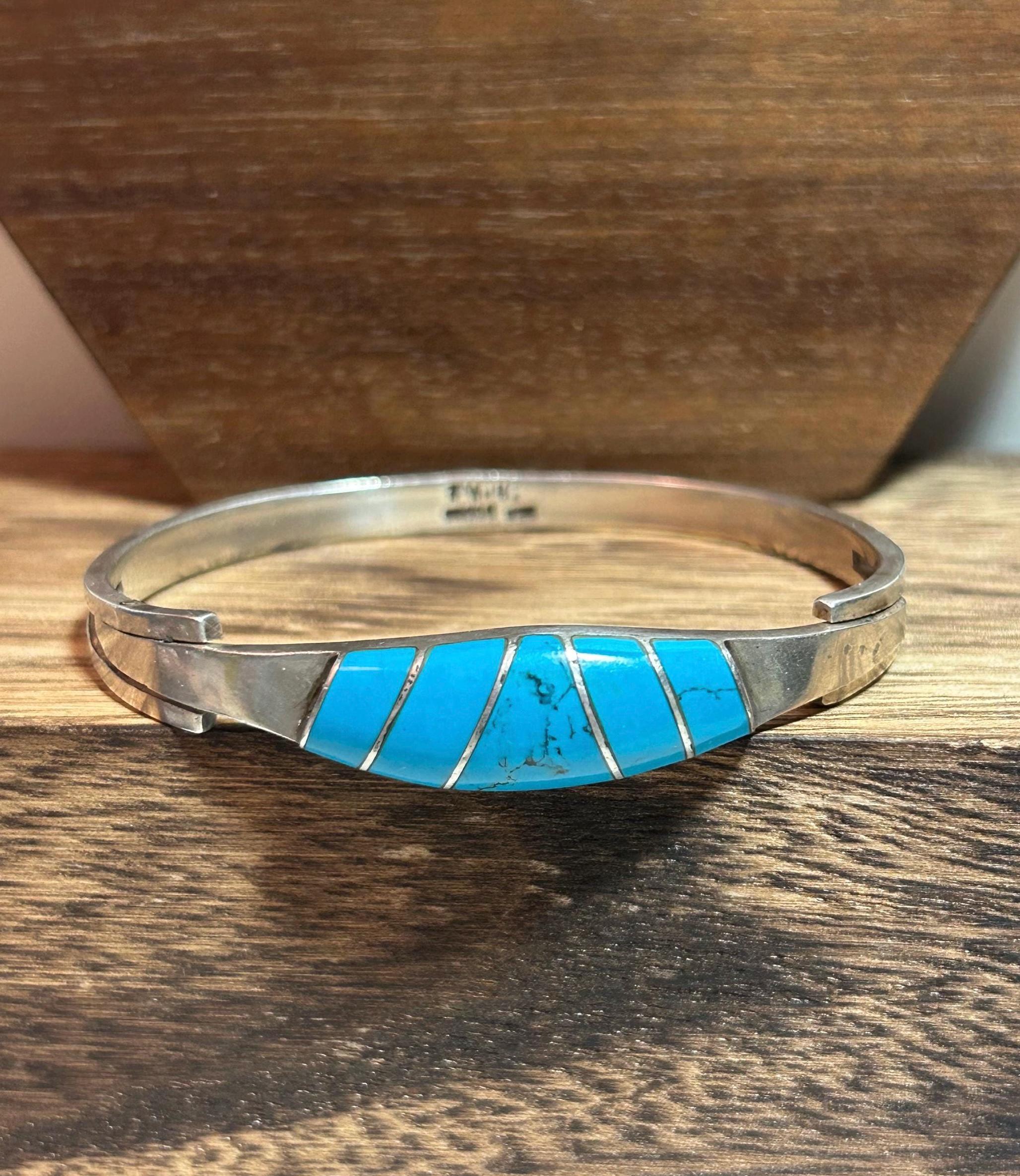 Taxco Turquoise 950 Sterling Bracelet Bangle Silver Mexico Mexican