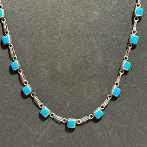 Taxco Turquoise 950 Sterling Necklace 17.5&quot; Silver Mexico Mexican Blue Vintage Jewelry Southwestern Birthday Anniversary Christmas Gift Boho